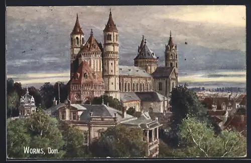Künstler-AK Worms, Blick zum Dom