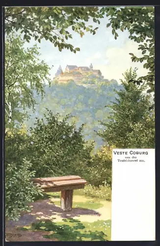 Künstler-AK Veste Coburg von der Teufelskanzel aus