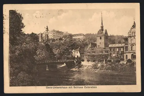 AK Gera-Untermhaus, Uferpartie mit Schloss Osterstein