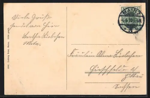 AK Mainz, Dampfer Matthias Stinnes auf dem Rhein mit Ortsansicht