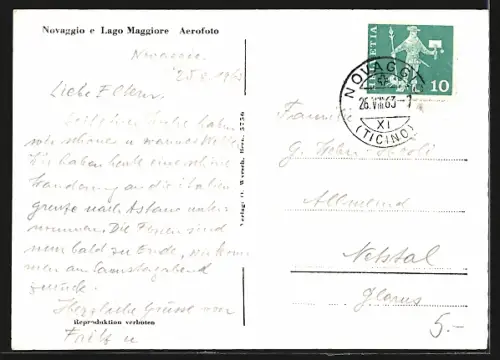 AK Novaggio, Panorama e Lago Maggiore, Fliegeraufnahme