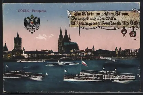 AK Köln, Panorama mit Dom und Rhein