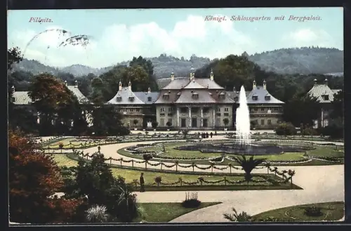 AK Dresden-Pillnitz, Königl. Schlossgarten mit Bergpalais
