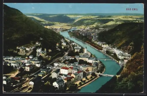 AK Bad Ems, Panoramaansicht mit Lahn und Stadtansicht