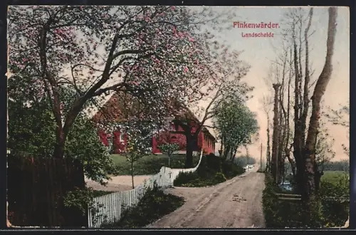 AK Hamburg-Finkenwerder, Landscheide, Landstrasse, Bauernhaus, blühende Bäume