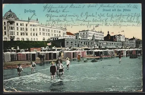 AK Borkum, Strand mit den Hotels
