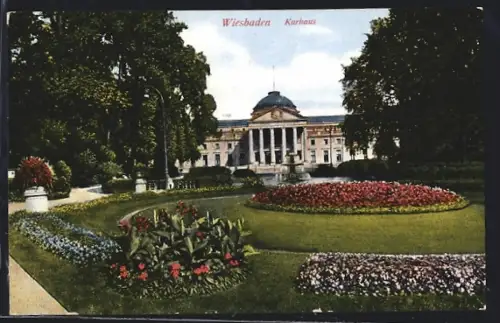 AK Wiesbaden, Kurhaus, Gartenanlage