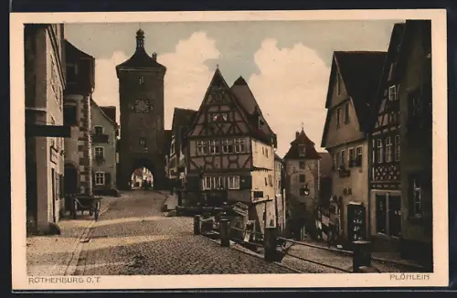 AK Rothenburg o. T., Plönlein, Fachwerkhäuser, Siebersturm