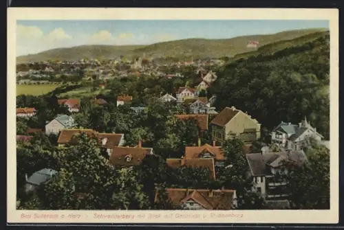 Lithographie Bad Suderode a. Harz, Schwedderberg mit Blick auf Gernrode und Stubenberg