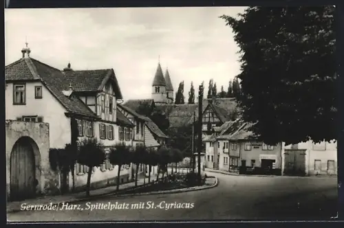 AK Gernrode /Harz, Spittelplatz mit St. Cyriacus
