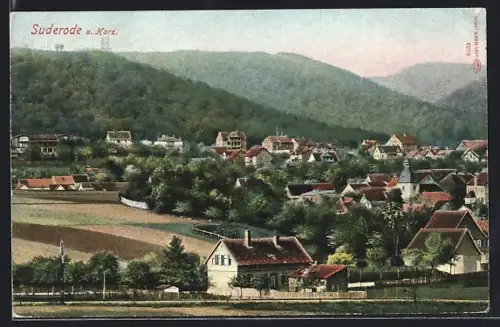 AK Suderode a. Harz, Ortsansicht mit Wohnhäusern und Kirche
