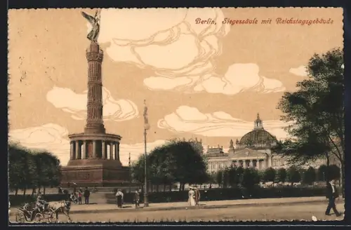 AK Berlin-Tiergarten, Siegessäule, Reichstagsgebäude