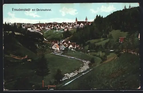 AK Freudenstadt, Christophstal, Ortsansicht mit Tal und Bach
