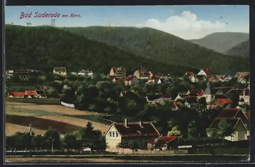 AK Bad Suderode am Harz, Ortsansicht mit Wohnhäusern und Kirche