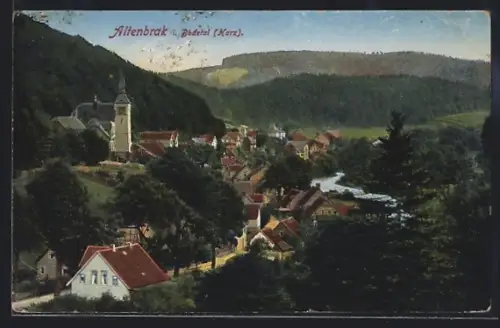 AK Altenbrak i. Bodetal, Ortsansicht mit Kirche und Fluss