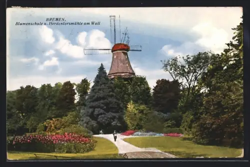 AK Bremen, Blumenschule, Herdentorsmühle am Wall