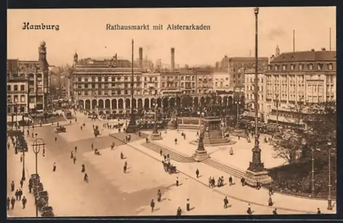 AK Hamburg, Rathausmarkt, Alsterarkaden