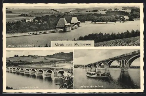 AK Möhnesee /Soest, Sperrmauer, Delecker Brücke, Körbecker Brücke