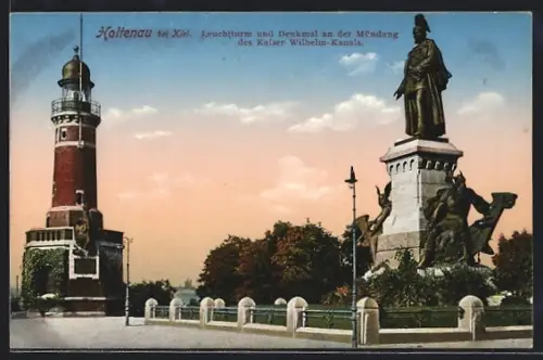 AK Holtenau bei Kiel, Leuchtturm, Denkmal an der Mündung des Kaiser Wilhelm-Kanals