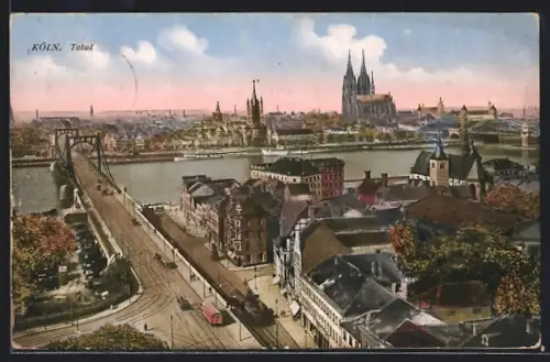 AK Köln, Totalansicht, Dom, Rheinbrücke