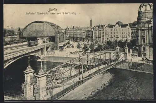 AK Berlin, Bahnhof Friedrichstrasse und Schlütersteg