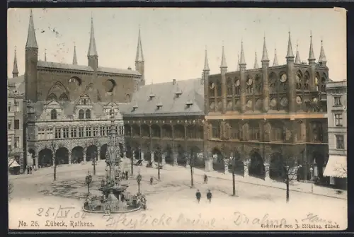 AK Lübeck, Rathaus mit Brunnen