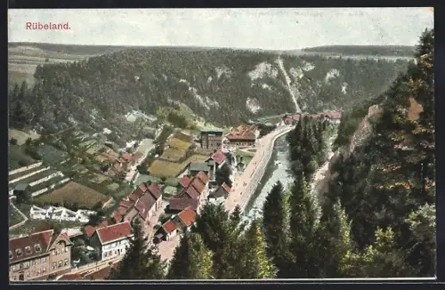 AK Rübeland, Blick vom Berg auf den Ort