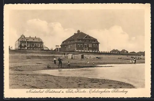 AK Südstrand a. Föhr, Kinder-Erholungsheim Schöneberg, Strandansicht