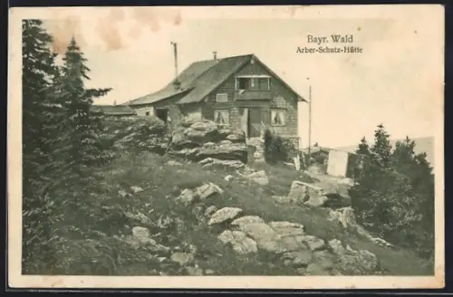 AK Arberschutzhaus /Bayr. Wald, Blick auf die Berghütte