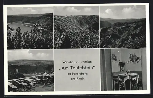 AK Patersberg am Rhein, Weingasthaus u. Pension Am Teufelstein, Innenansicht, Terrasse