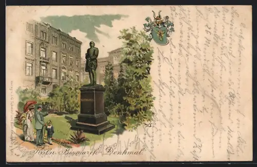 AK Köln, Bismarck-Denkmal, Familie davor