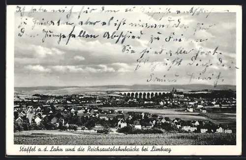 AK Staffel a. d. Lahn, Teilansicht und die Reichsautobahnbrücke bei Limburg