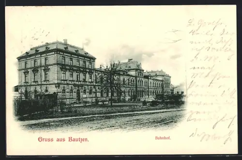 AK Bautzen, Bahnhof mit Strassenpartie