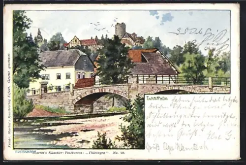 Künstler-AK Tannroda, Partie an der Brücke