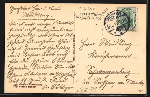 Steindruck-AK Weimar, Goethe Haus