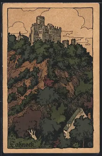 Steindruck-AK Schalksmühle i. Westf., Burg auf dem Hügel