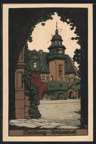 Steindruck-AK Weilburg, Schlosshof