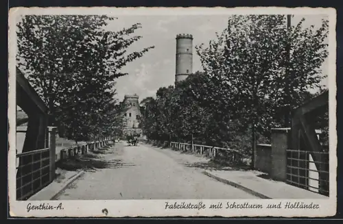 AK Genthin-A., Fabrikstrasse mit Schrotturm und Holländer