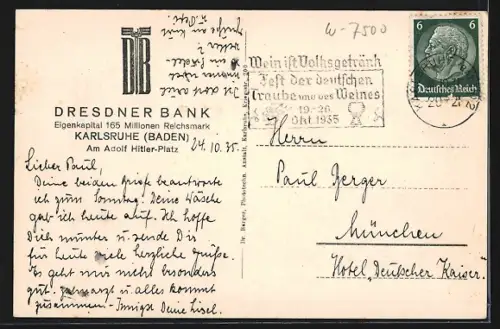 AK Karlsruhe / Baden, Dresdner Bank am Platz