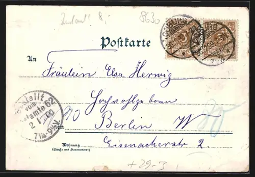 Passepartout-Lithographie Coburg, Veste Coburg mit Trompeter zu Pferde im Winter, Behüt Dich Gott, Neujahrsgruss