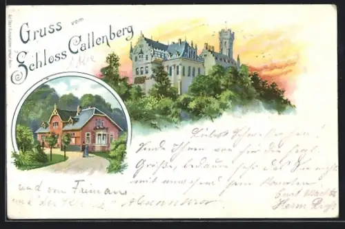 Lithographie Coburg, Schloss Callenberg, Ortspartie