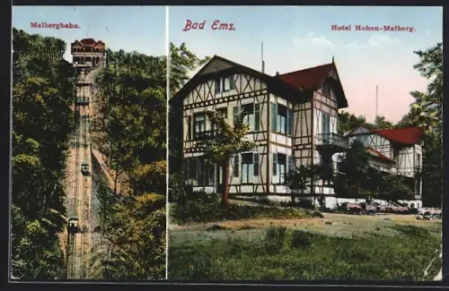 AK Bad Ems, Hotel Hohen-Malberg, Malbergbahn