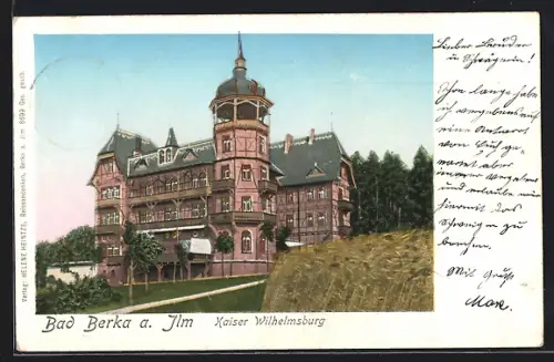 Goldfenster-AK Bad Berka a. Ilm, Kaiser Wilhelmsburg mit leuchtenden Fenstern