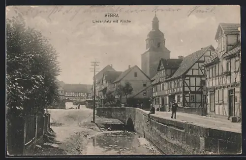 AK Bebra, Lindenplatz mit Kirche