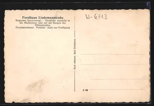 AK Bad Dürkheim, Freinsheimer Forsthaus Lindemannsruhe auf dem Peterskopf im Pfälzerwald