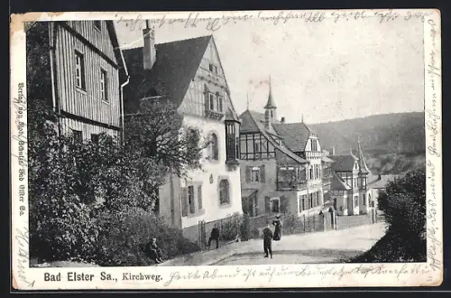 AK Bad Elster, Kirchwegstrasse mit Wohnhäusern