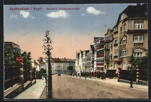 AK Reichenbach i. Vogtl., Äussere Zwickauerstrasse mit Kindern