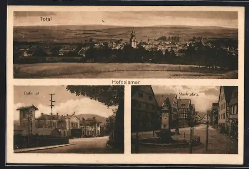 AK Hofgeismar, Bahnhof, Marktplatz & Totalansicht