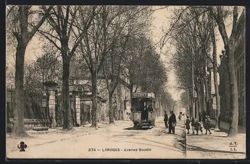 AK Limoges, Avenue Baudin, Strassenbahn