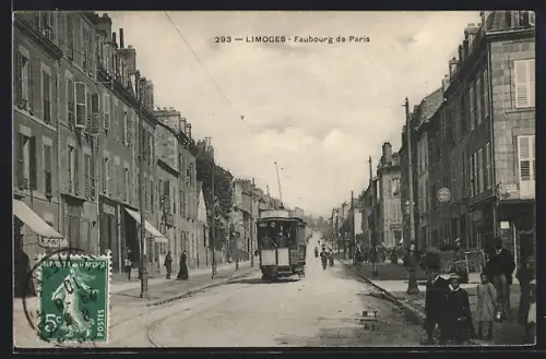 AK Limoges, Faubourg de Paris, Strassenbahn